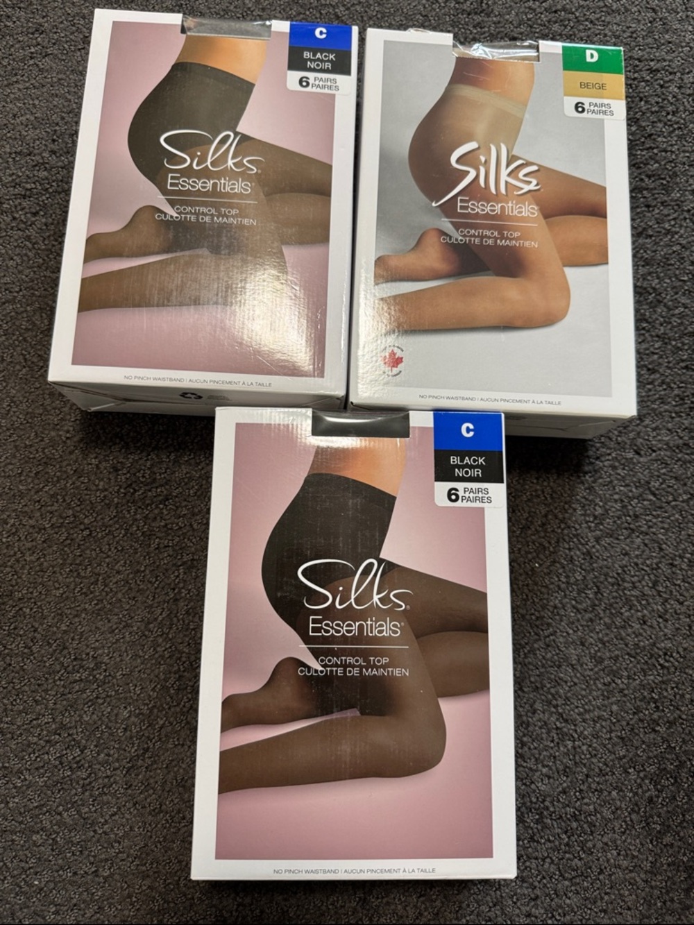 Silks Essentials control top pantyhose size C and D black and beige 17 pair